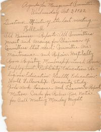 Agenda for Management Committee, Coming Street Y.W.C.A., October 3, 1923