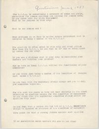Questionnaire for the Coming Street Y.W.C.A., June 6, 1939
