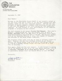 Letter from William A. Glover to a Member, Charleston Branch of the NAACP, September 8, 1987