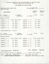 Life Membership Report Blank, Charleston Branch of the NAACP, Barbara Kingston, June 30, 1991