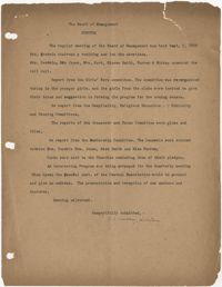 Minutes to the Board of Management, Coming Street Y.W.C.A., September 5, 1922