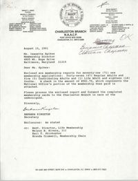 Letter from Barbara Kingston to Isazetta Spikes, August 15, 1991