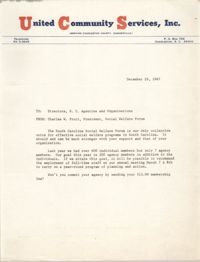 United Community Service, Inc. Memorandum, December 29, 1967