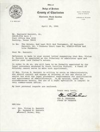 Letter from Gus Pearlman to Reginald Barrett Jr., April 18, 1986