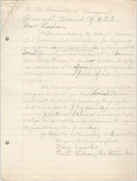 Letter from Mary Sparks and Ruth Gibson to the Committee of Management