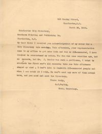 Letter from Ada C. Baytop to Southern Printing and Publishing Co., March 30, 1923