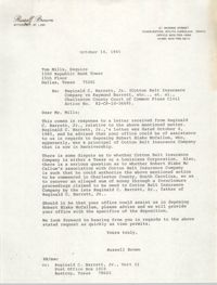Letter from Russell Brown to Tom Mills, October 14, 1985