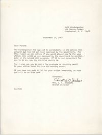 Letter from Christine O. Jackson to Parents, September 13, 1967