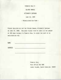 Fenwick Hall's Second Annual Attorneys Seminar, Pre-registration form, June 10, 1983