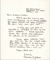 Letter from Christine O. Jackson, October 1967
