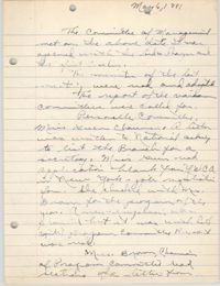 Minutes to the Committee of Management, Coming Street Y.W.C.A., May 6, 1941