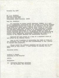 Letter from Aundrea I. Harney to L. A. Chaddick, November 13, 1974