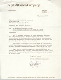 Letter from S. A. Johnson to William Saunders, September 6, 1979
