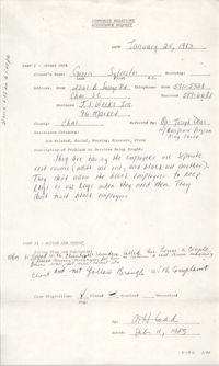 Community Relations Assistance Request, January 25, 1983