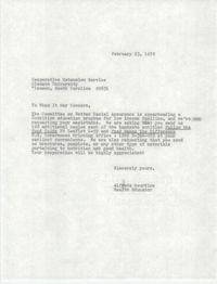 Letter from Alfreda Gourdine to Cooperative Extension Service, February 23, 1978