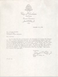 Letter from Joseph P. Riley, Jr. to Arcrena English, November 15, 1976
