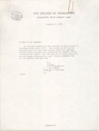 Letter of Recommendation for Arcrena English, January 12, 1976
