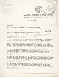 Medical University of South Carolina Memorandum, July 15, 1975