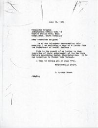 Letter from J. Arthur Brown to Commander Brigham, July 14, 1975