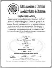 Volante de la Asociación Latina de Charleston  /  Latino Association of Charleston Flyer