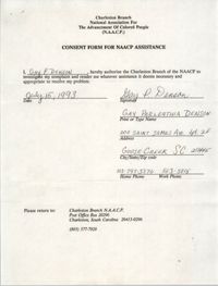 Consent Form for NAACP Assistance Signed by Gay P. Deson, July 15, 1993