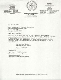 Letter from Barbara Kingston to Victoria J. Forrest, October 2, 1991