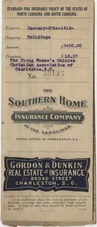 Standard Fire Insurance Policy, The Young Women's Colored Christian Association of Charleston, S. C., 1917 to 1918