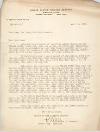 Letter from R. J. Weller to Secretary for Work with Girl Reserves, April 6, 1932
