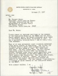Letter from Matthew J. Perry to Delbert Woods, October 17, 1977