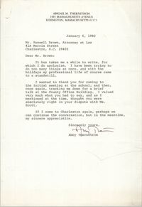Letter from Abigail M. Thernstrom to Russell Brown, January 6, 1982