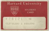 Cleveland Sellers Harvard University Student Card, 1969-70