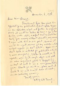 Letter from C.C. Tseng to Laura M. Bragg, December 6, 1926 [1927]