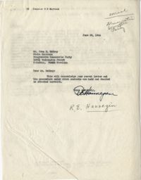 Democratic Committee: Copy of a Letter from R. E. Hannegin to John H. McCray (Chairman of the Progressive Democratic Party), June 1944