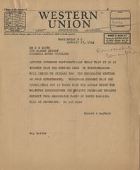Democratic Committee: Telegrams from Senator Burnet R. Maybank to J. M. Smith and Winchester Smith, January 17, 1944