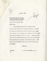 Correspondence between Louis Y. Dawson and Representative L. Mendel Rivers, June 1957