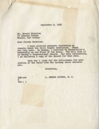 Correspondence between Howard Berkelen and Representative L. Mendel Rivers, September 8, 1959