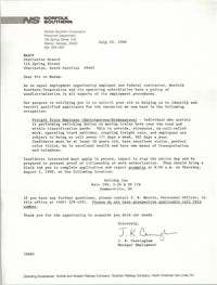 Letter from J. K. Cunningham to Charleston Branch of the NAACP, July 23, 1990