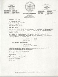 Letter from Barbara Kingston to Edythe F. Hall, November 12, 1991