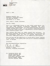 Letter from Charles A. Straw to Andre V. Woods, April 1, 1992