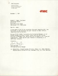Letter from Nick Derrough to Dwight C. James, November 1, 1991