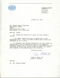 Letter from John G. Webb, III to Dwight James, October 18, 1991