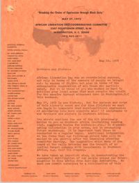 Letter from Cleveland Sellers to African Liberation Day Coordinating Committee, May 29, 1972