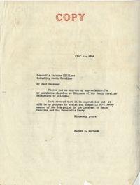 Democratic Committee: Letter from Senator Burnet R. Maybank to Randome Williams, July 13, 1944