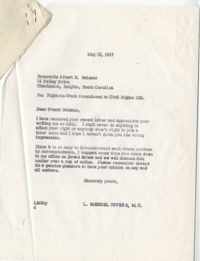 Correspondence between Albert H. Balzano and Representative L. Mendel Rivers, May 1957
