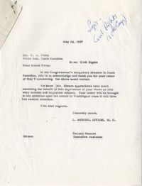 Letter from W. A. White to Representative L. Mendel Rivers, May 9, 1957