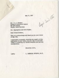 Correspondence between B. A. Graham and Representative L. Mendel Rivers, May 1957