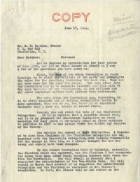 Democratic Committee: Letter from Senator Burnet R. Maybank to M. B. Barkley, June 17, 1944