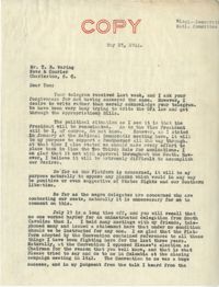 Democratic Committee: Letter from Senator Burnet R. Maybank to Tom R. Waring (News and Courier), May 25, 1944
