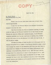 Democratic Committee: Letter from Senator Burnet R. Maybank to Tom B. Pearce, April 29, 1944