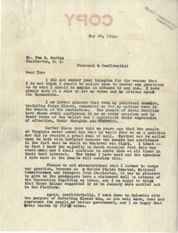 Democratic Committee: Letter from Senator Burnet R. Maybank to Tom R. Waring (News and Courier), May 20, 1944